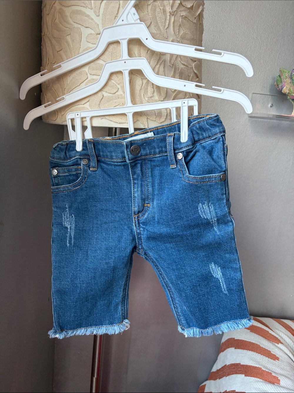 Appaman Blue Denim Frayed Hem Kids Shorts with rainbow pockets